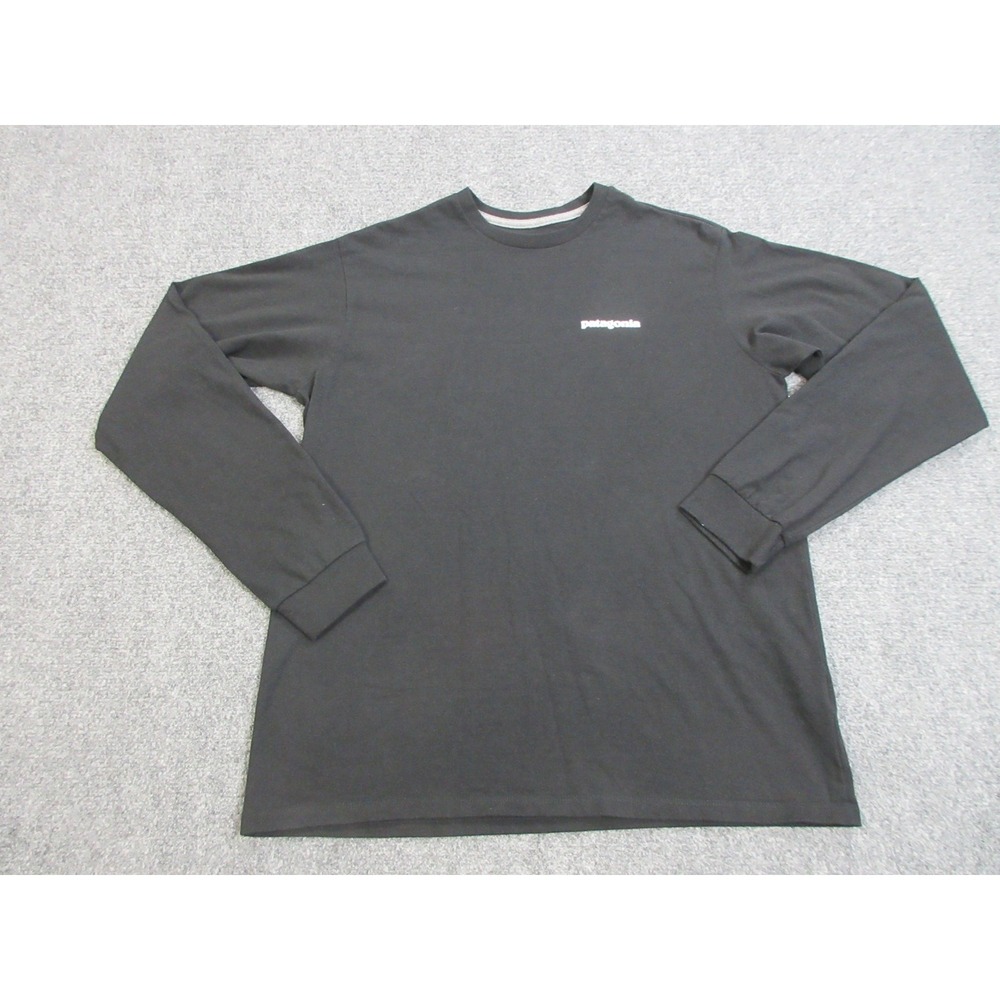 Patagonia Shirt Mens Small Black Responsibili-Tee P-6 Logo Graphic Long Sleeve